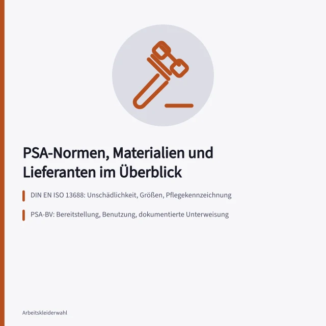 Karte zu PSA-Normen, Materialkennzahlen und Lieferantenvergleich. Arbeitskleidung vergleichen: So unterscheiden Sie Normen, Materialien und Lieferanten